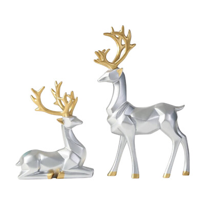 2Pcs Christmas Reindeer Figurines Nordic Style Small Resin Sitting Standing Deer