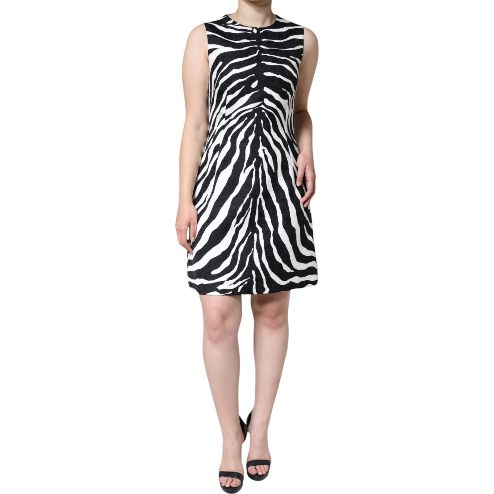 Платье DOLCE & GABBANA Черно-белое Zebra А-силуэта, облегающее Мини IT42/US8/M 2330 долларов США