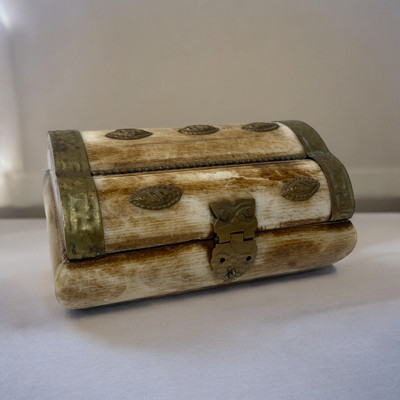 Vintage Real Camel Bone & Brass Jewelry Trinket Box - From India!