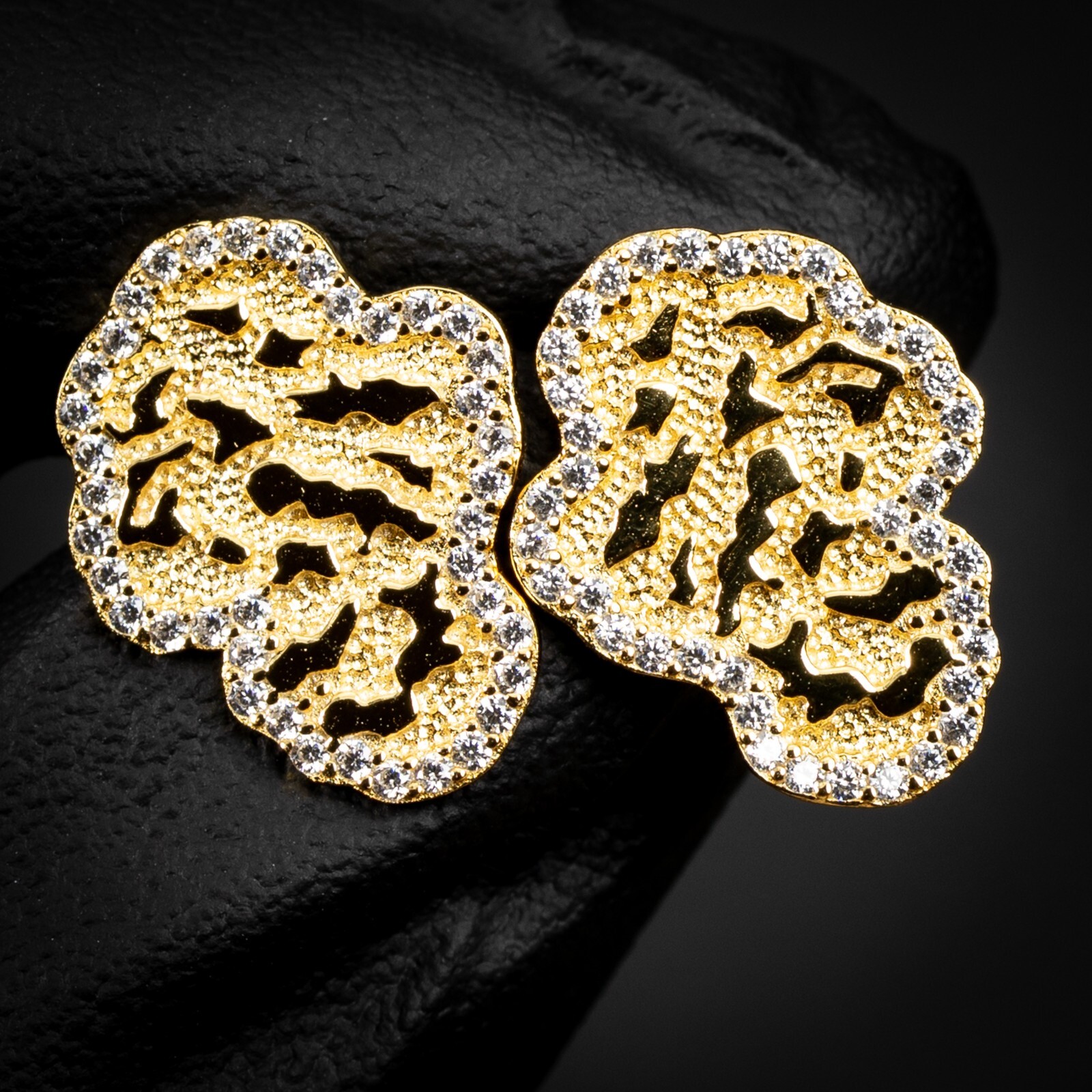 Men's 14k Gold Plated 925 Sterling Silver Nugget Cz Iced