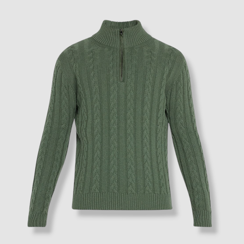 Pre-owned Goodman $895 Bergdorf  Men Green Cable Knit Cashmere Rib Half-zip Sweater Sz L