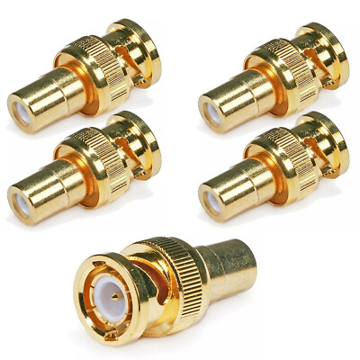 5x BNC Male Connector To RCA Female Jack Adapter Coax Coaxial Gold Plated CCTV