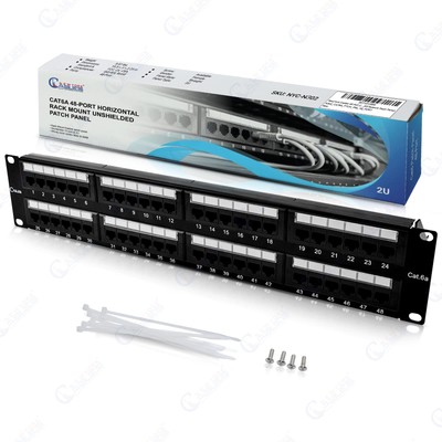 - 24 Port Cat6a, Cat6 Patch Panel, High Speed 10 GBit/s (48 Port)