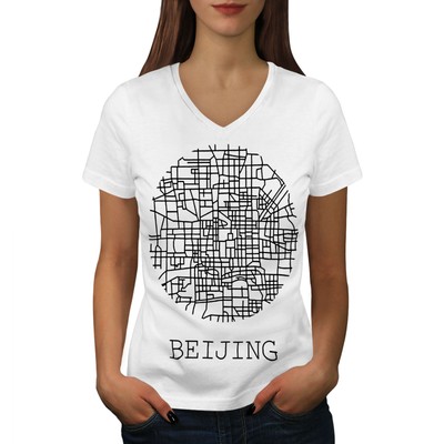 Wellcoda Beijing City Map Fashion Big Womens V-Neck T-shirt