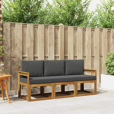 Outdoor Sofa Set with Cushion 3 pcs Natural and Anthracite