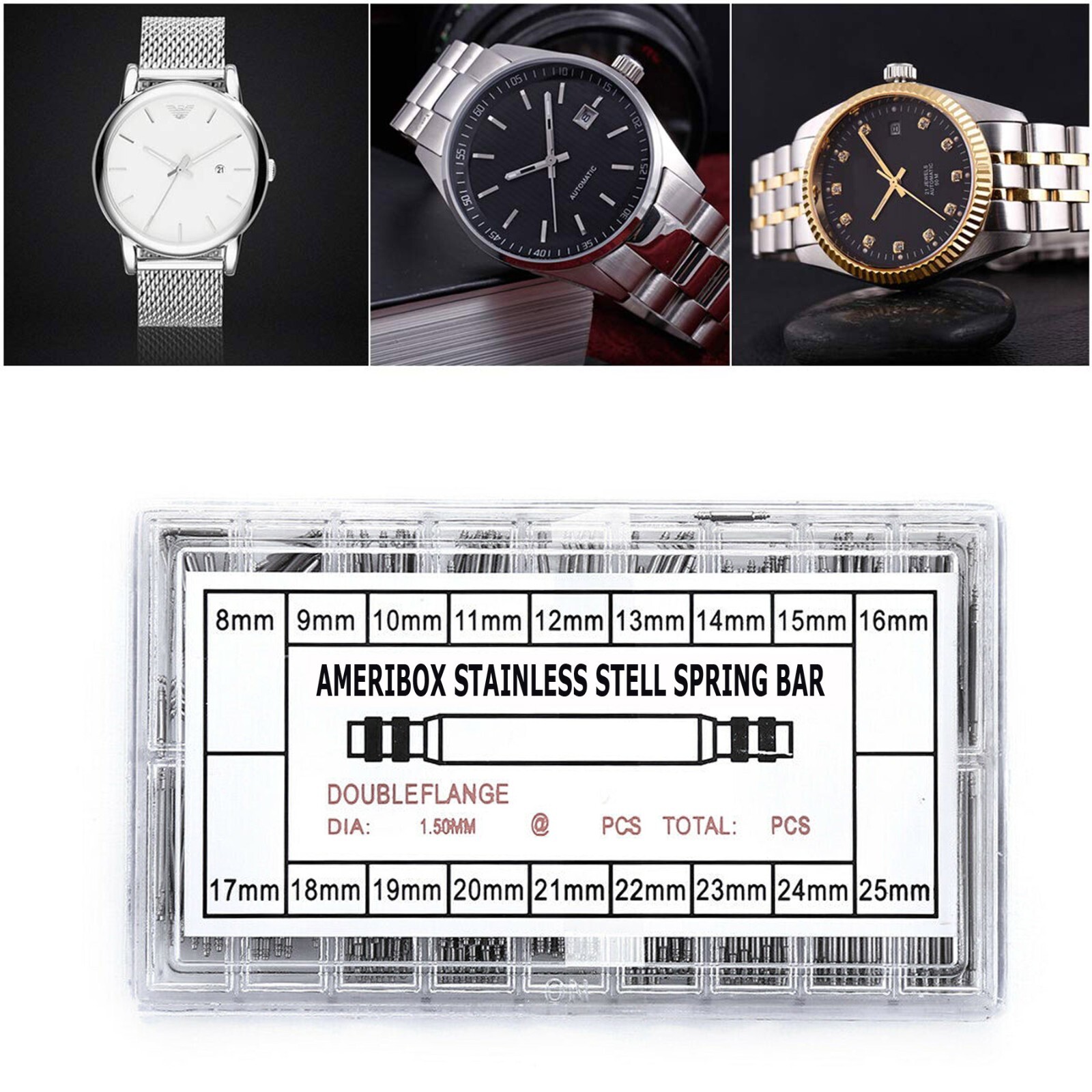 360pcs Watchmaker Watch Band Spring Bars Strap Link Pins Steel Repair Remove Kit