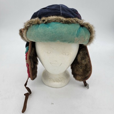 True Religion Blue Multicolor Plush Ushanka Mens Sz S EUC