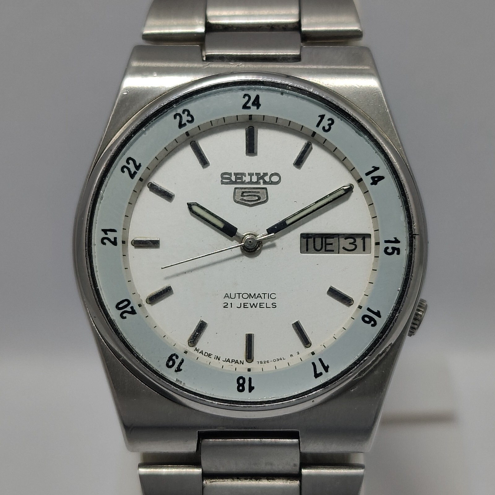 Vintage Seiko 5 Railway Time 7S26 21J 36mm Rare Japan Men's Watch