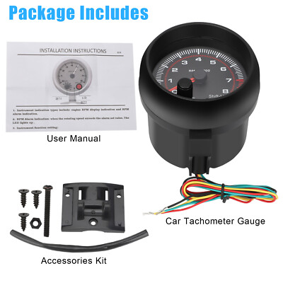 Universal Car Tachometer Gauge Tacho Meter with LED Shift Light 0-8000 RPM 3.75"