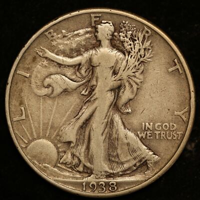 1938 D WALKING LIBERTY HALF DOLLAR 90% SILVER COIN BETTER DATE NO RESERVE NR!