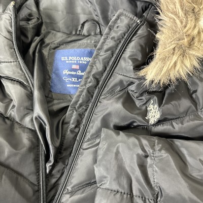 US Polo Assn. Girls Winter Coat XL Black Faux Fur Hood Puffer Kids