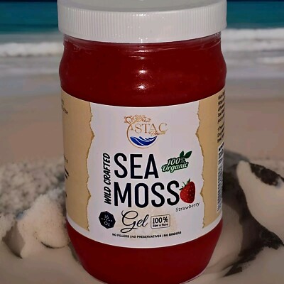 Strawberry  Flavored Sea Moss Gel Raw  100% Wildcrafted Sea Moss  16oz.