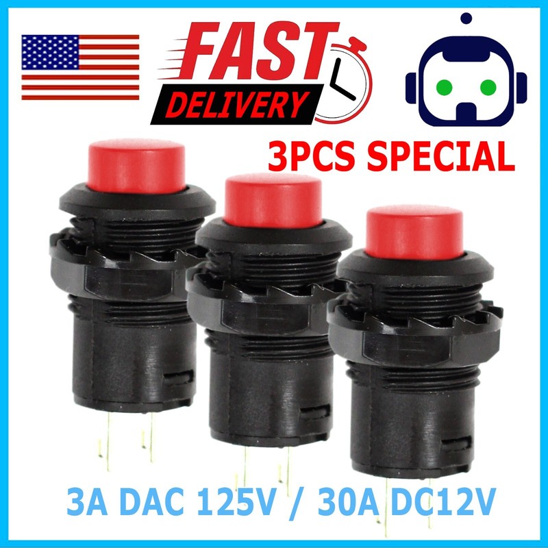 3 Pack SPST Normally On Off Open Momentary Push Button
