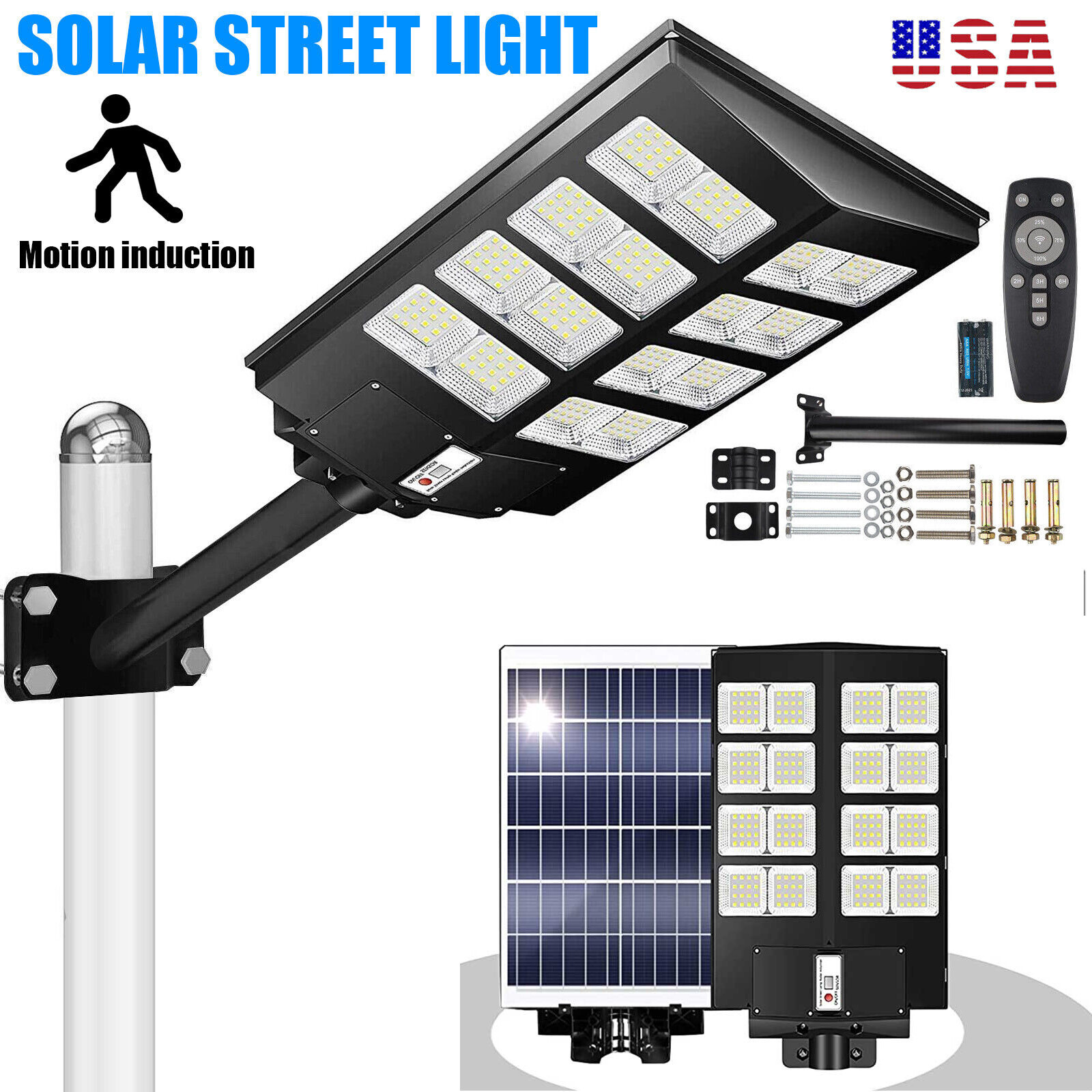 1000W Commercial Solar Street Light Flood Lamp LED Area Dusk To Dawn Wall Lamp