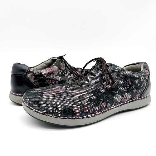 Alegria Essence Dame Athletic Shoe Black Pink Purple Floral Lace Up Women's 39