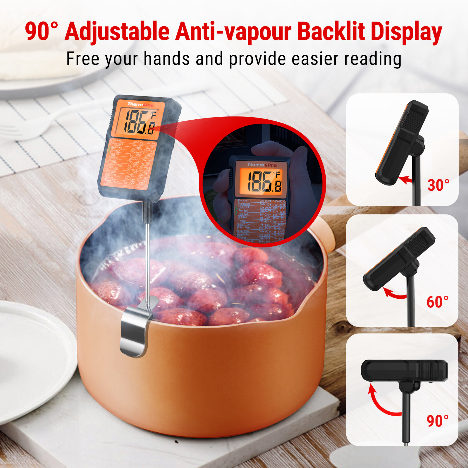 ThermoPro TP510W Waterproof 8' Long Probe Candy & Meat Thermometer with Pot Clip