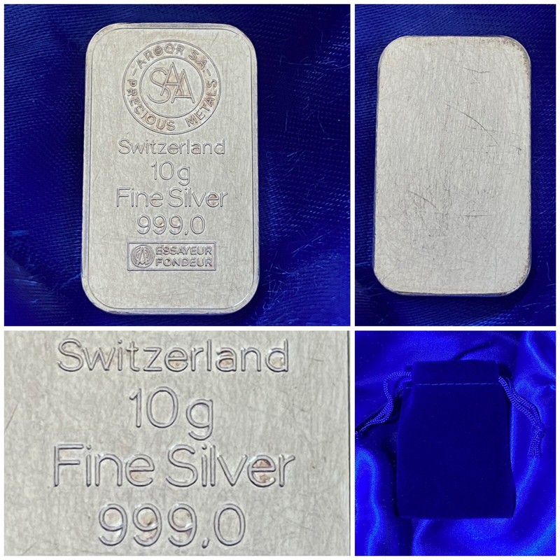Silver Bar Argor Suisse 10 Gr 999  Bullion Invest Lingot Argent Pur Vintage ð¨ð­