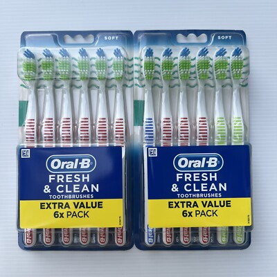 12 PACK Oral-B Fresh & Clean Soft Toothbrushes Extra Value 6X Pack X 2 ~ New