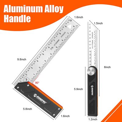 10Inch Woodworking Square Ruler and T-Bevel Gauge Set - 1/16" PrecisionSlidin...