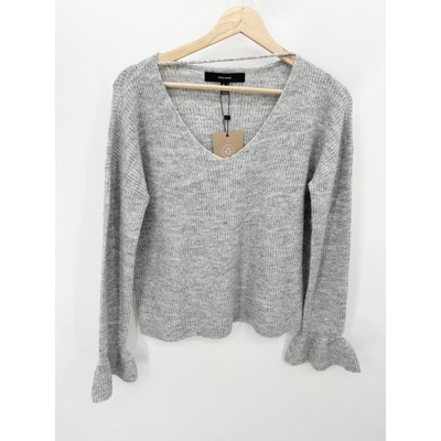Vero Moda Sweater Women Small NWT Light Grey Melange Simone Long Sleeve Ruffle 
