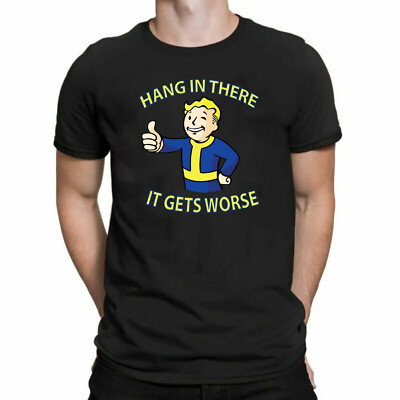 Hang In There It Gets Worse Tshirt Funny Cartoon Sarcastic Quote Retro Men Xmas