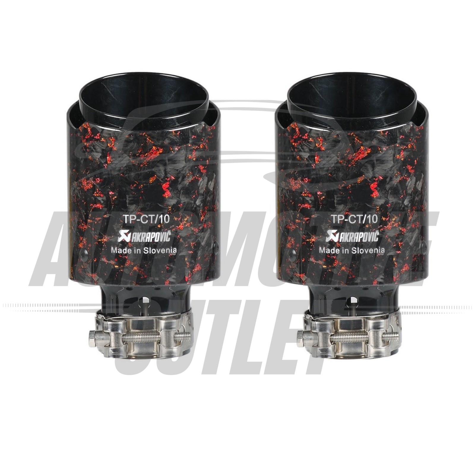 2x AKRAPOVIC EXHAUST TIPS 4" UNIVERSAL GLOSS BLACK & RED FORGED CARBON FIBER 7