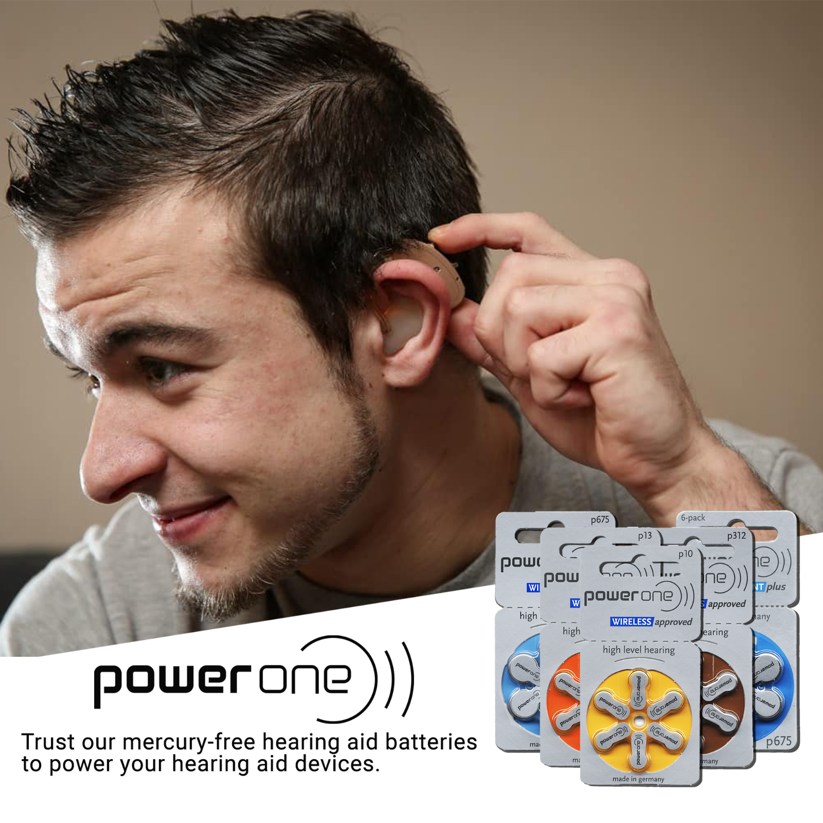 Power One MERCURY FREE Hearing Aid Batteries Size 675 (6 Batteries)