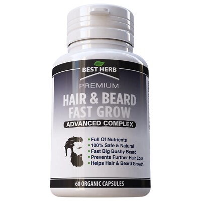 Mens Hair & Beard Complex Supplement Natural Fuller Growth Prevent Loss 60 Pills