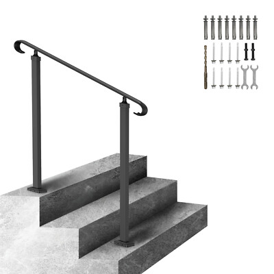 VEVOR Wrought Iron Handrail Stair Railing Fit 1-3 Steps Adjustable Hand Rail