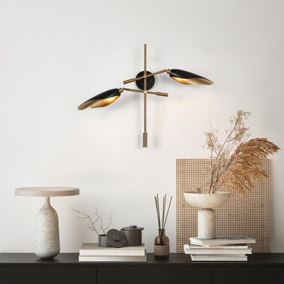 2 Light Adjustable Black Wall Sconce, Modern Wall Mounted Lamp for Bedroom, L...