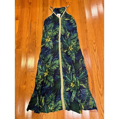 America & Beyond Tropical Print Maxi Dress Size Small Vibrant Vacation Kaftan