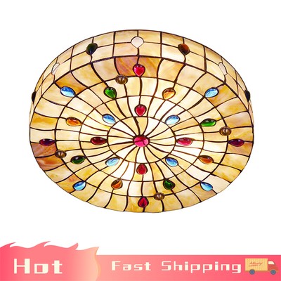 Tiffany Style Vintage Stained Glass Flush Mount Ceiling Light Pendant Lamp