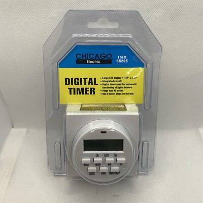 Chicago Electric Digital Timer #95205 Large LCD Display 2 Outlet Plugs New