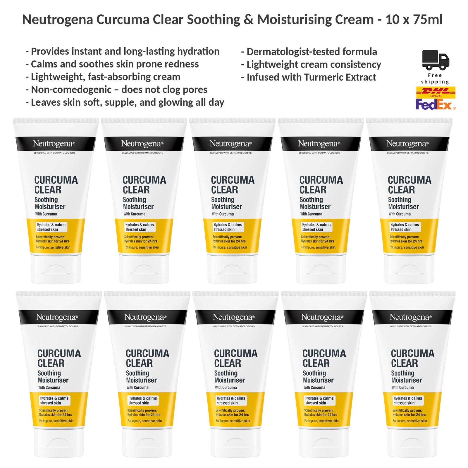 Neutrogena Curcuma Clear Soothing Moisturizer Face Cream with Turmeric 10x75ml