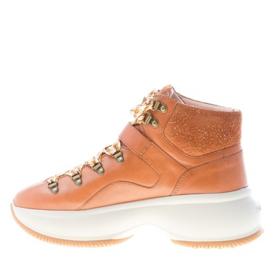Pre-owned Hogan Women Shoes Maxi I Active Natural Brown Leather Bootie Sneaker