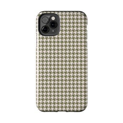 Olive Green Houndstooth Pattern iPhone SE 11 12 13 14 15 Samsung Galaxy Case