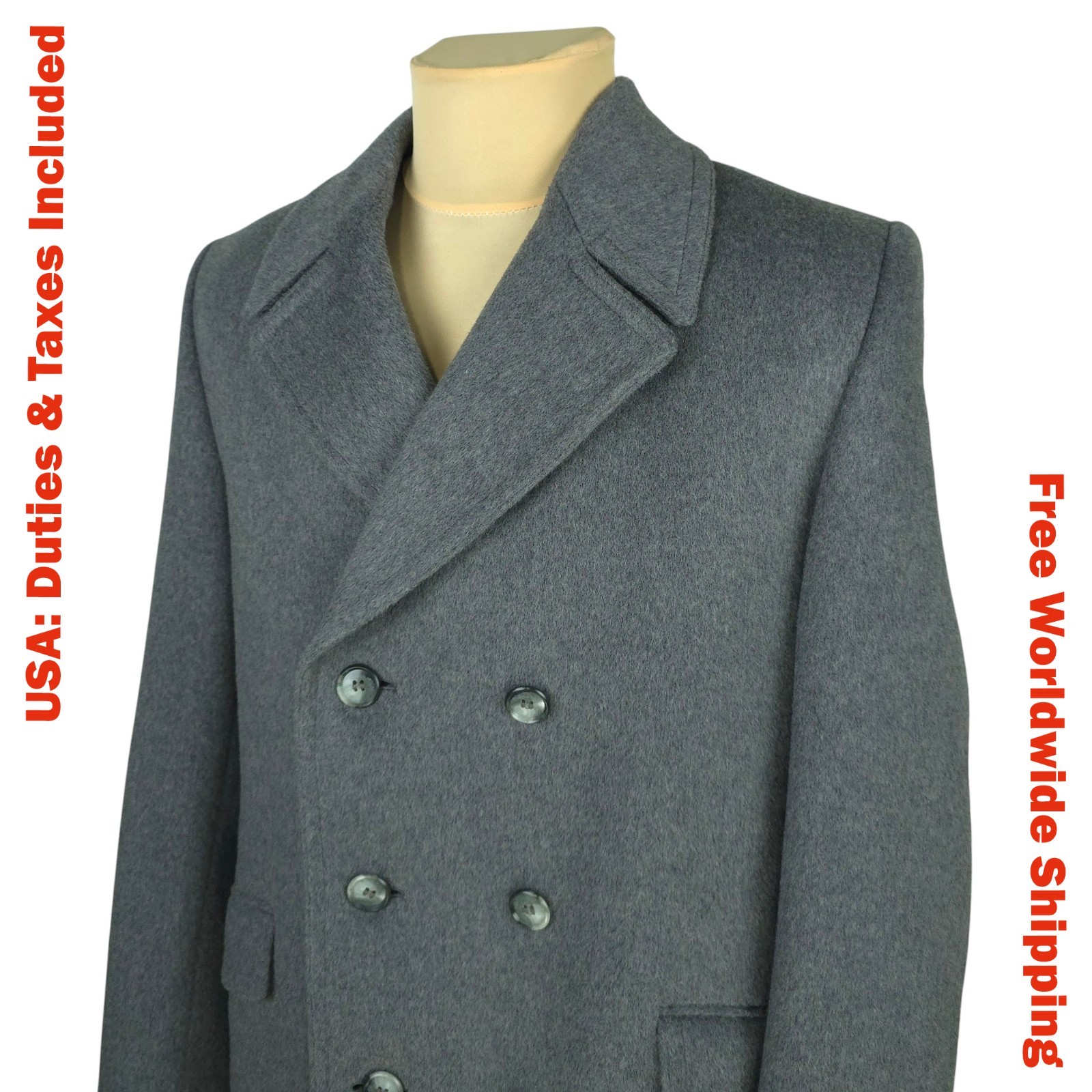Vintage Dunn & Co Mens Gray Wool/Cashmere Double Breasted Coat Overcoat Size L*