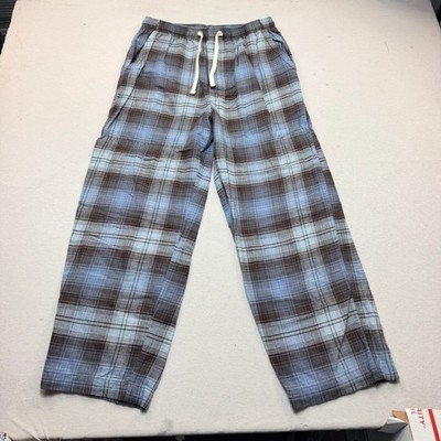 Arizona Pajama Pants Mens M Blue Brown Excellent Plaid Flannel Cotton Lounge