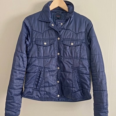 TOMMY HILFIGER vintage blue satin snap button puffer jacket coat