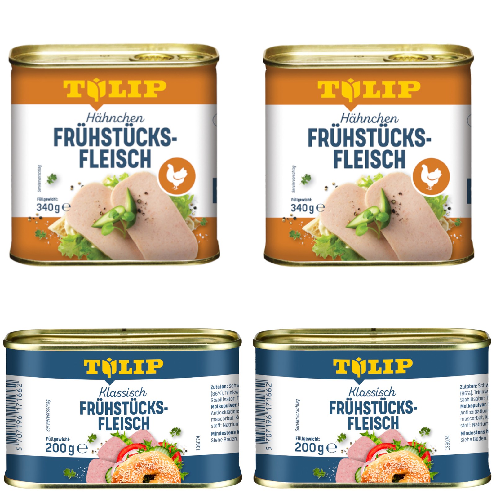 TULIP Bundle 2x Frühstücksfleisch 200g 2x Hähnchen 340g Konserve Delikatesse - Bild 1 von 7
