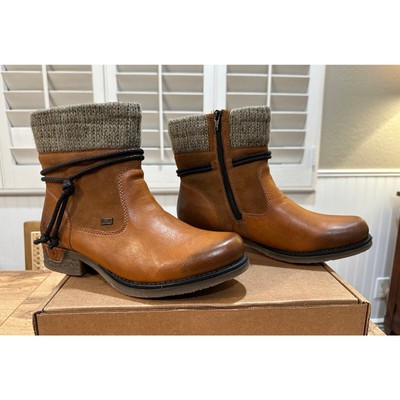 Rieker 79688 Fee Brown Boots Size EU 40 US 9 NWT Water Resistant Knit Fabric