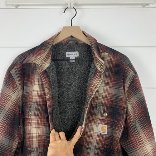 Carhartt Men&rsquo;s Hubbard Snap Shirt Jacket Plaid Flannel Sherpa Lined XL