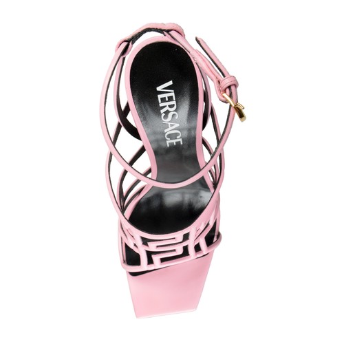Pre-owned Versace Women's Pink High Heel Platform Leather Sandals Pumps Shoes