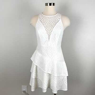NWOT BCBGMAXAZRIA Womens Size 4 White Lace Overlay Tiered Dress Sleeveless