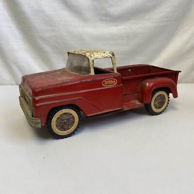 1950's Tonka Toys Mound, Minn Red/White Pressed Steel Toy Side-Step Pickup Truck