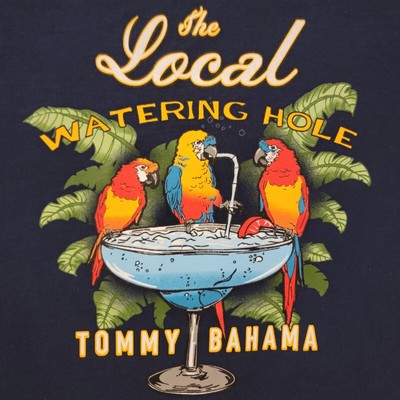 Tommy Bahama Local Watering Hole Navy Blue Tee Shirt Men s S Parrots Margarita