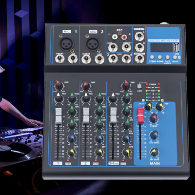 4 Channel Live Studio Stereo Audio bluetooth Mixer Sound Mixing DJ USB Console