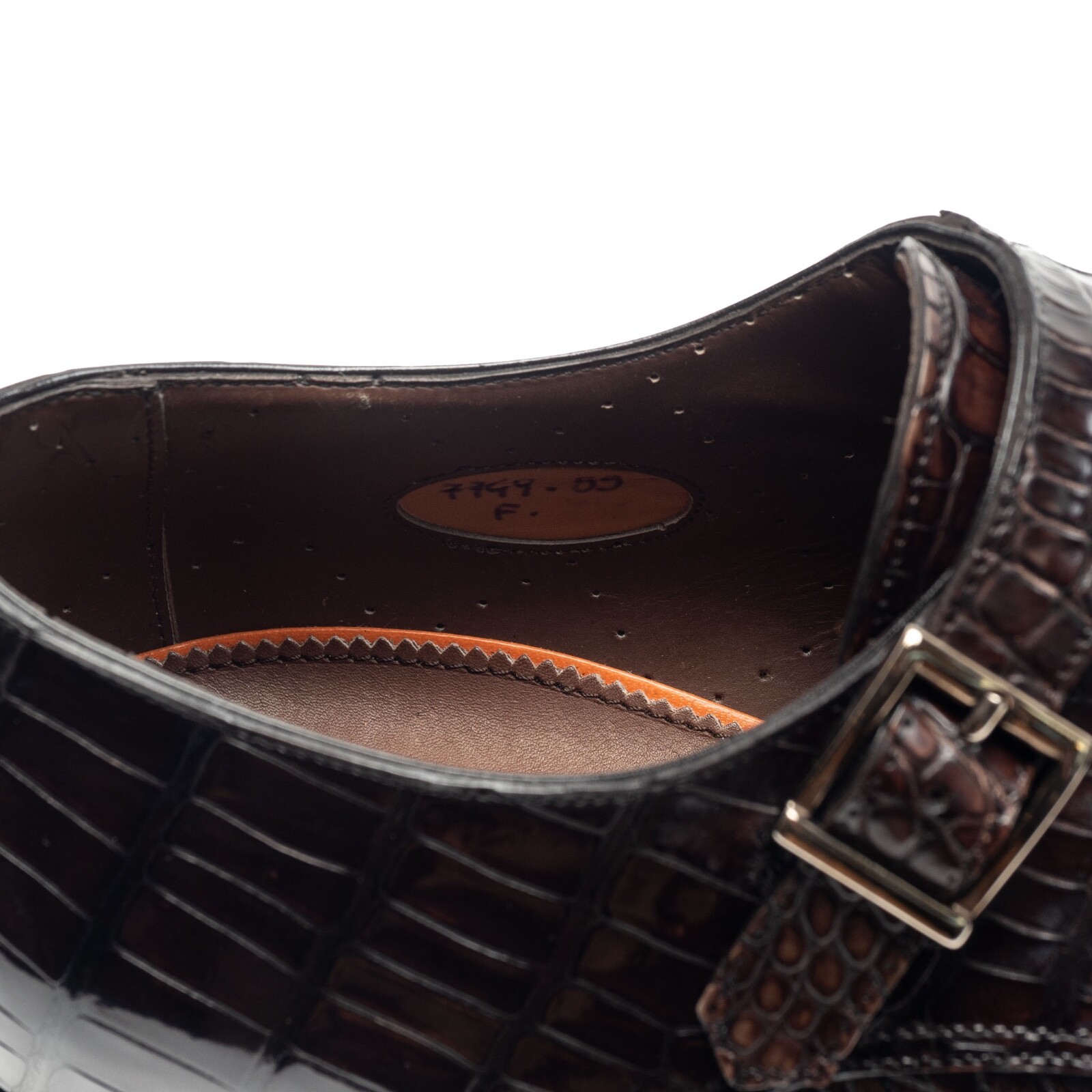 Pre-owned Santoni Double Monk Crocodile Alligator Shoes Uk: 11 Us: 12 Eu: 45 Dark Brown