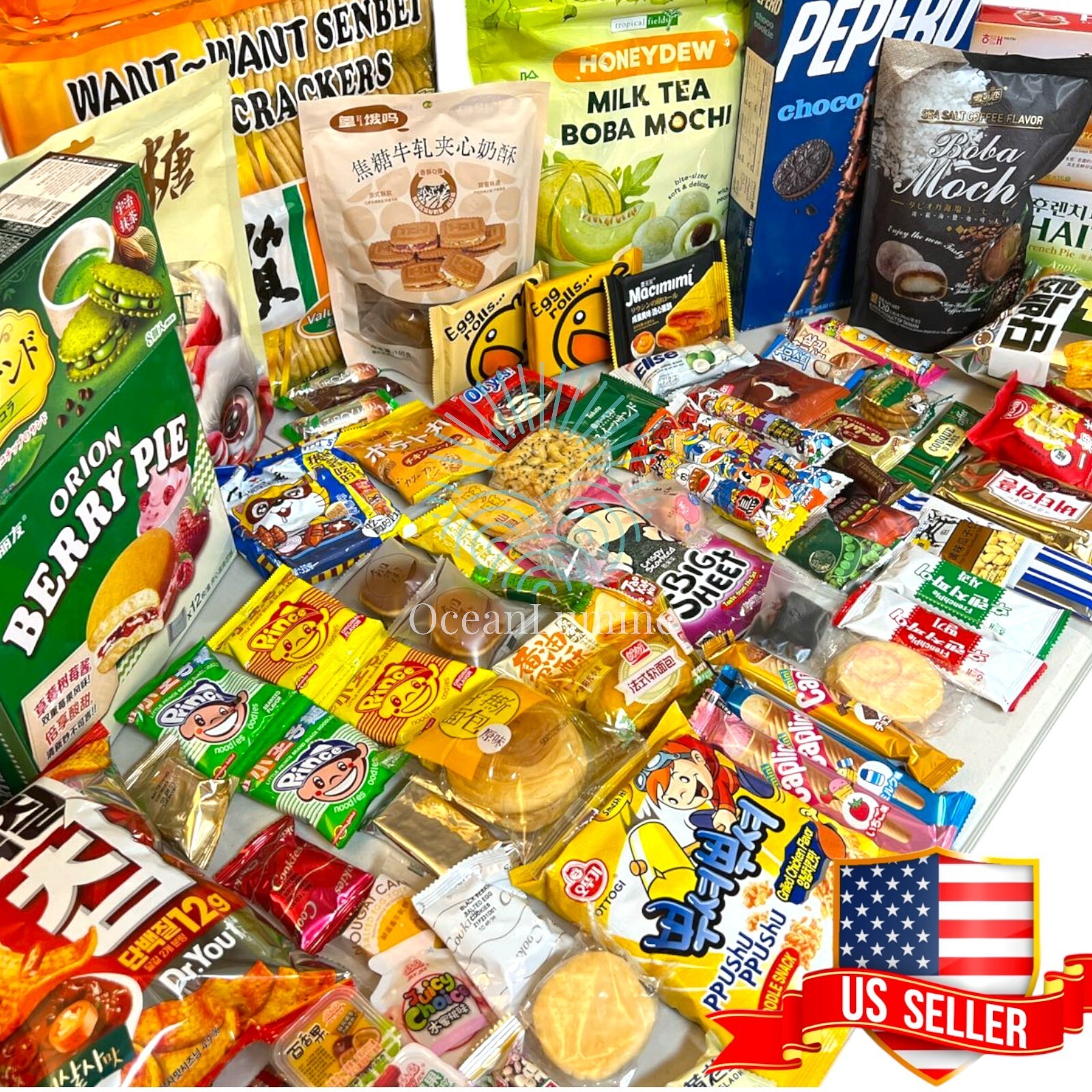 Asian Korean Japanese Chinese Variety instant ramen box + Free Snack, Candy