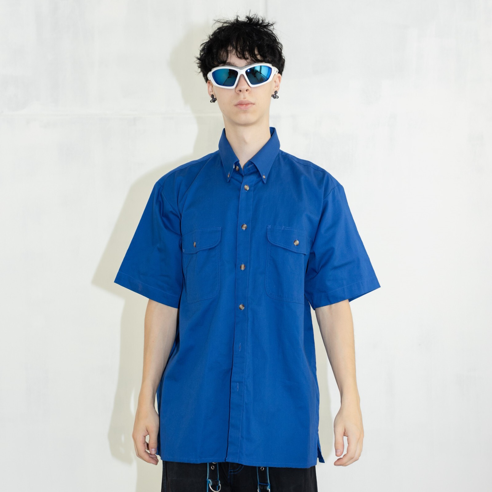 【MODERNIF】Ramif short-sleeved shirt Vintage 90's Fristads boxy button down workwear shirt in